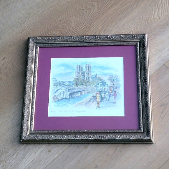 ORIGINAL BERNADETTE VOZ SIGNED WATERCOLOR PRINT Notre Dame Et Les Bouquinistes - Picture 1 of 9